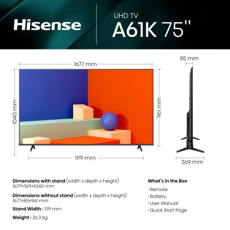 Hisense, 75A61K 4K Smart DLED Television 75inch