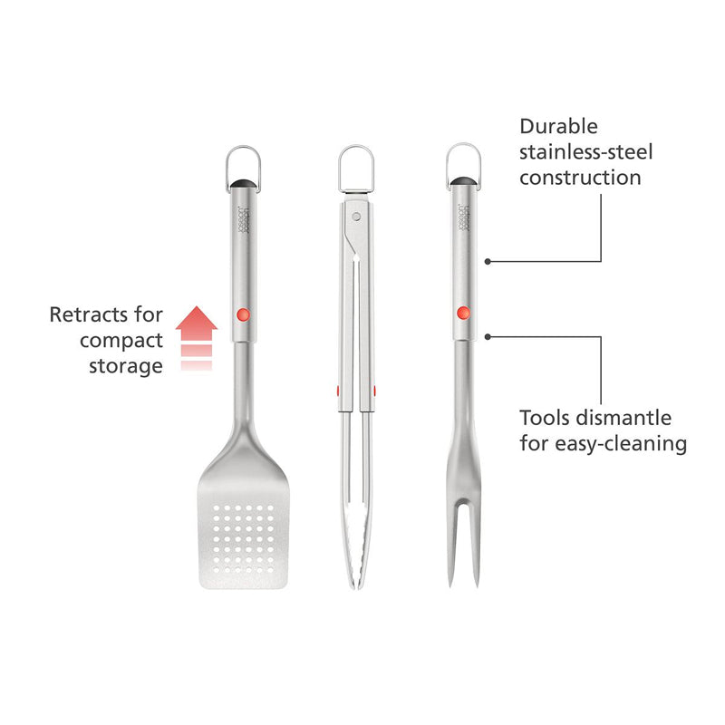 Joseph Joseph, GrillOut™ 3-Piece Stainless-Steel BBQ Turner, Tongs & Fork Set