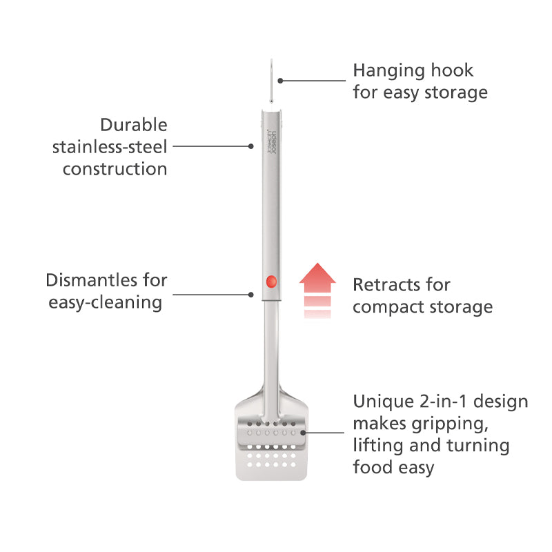 Joseph Joseph, GrillOut™ Stainless-Steel BBQ Turner Tongs with Extending Handle