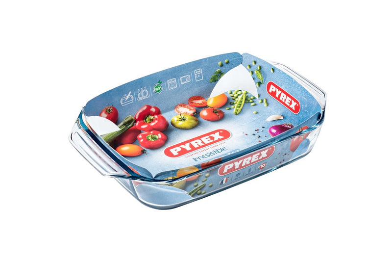 Pyrex, Irresistible Glass Rectangular Roaster High Resistance Easy Grip, 27X17Cm