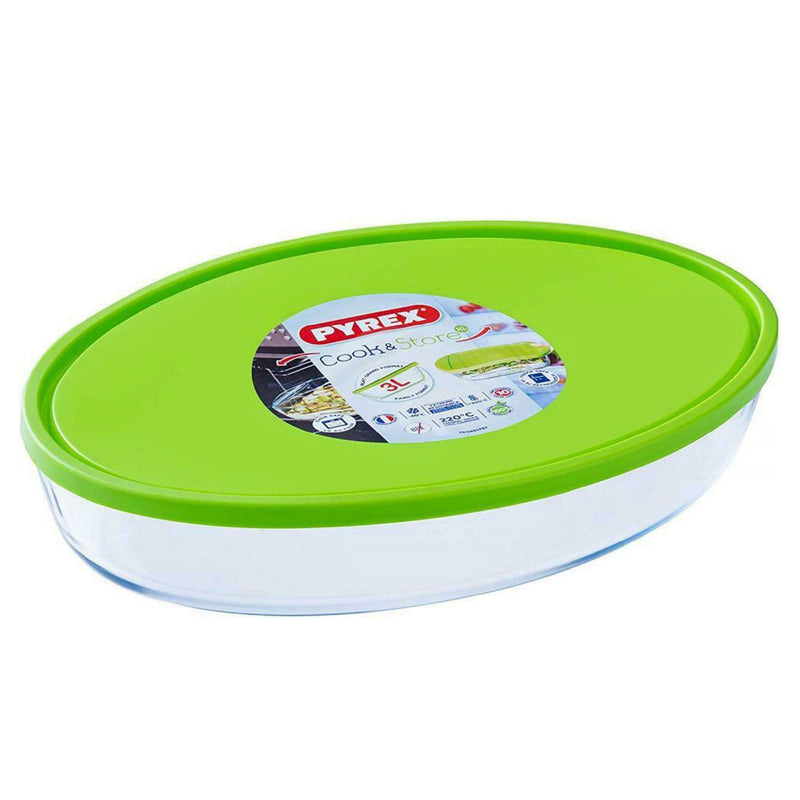 Pyrex, Cook & Store Xl Oval Roaster W/Green Lid, 3 L