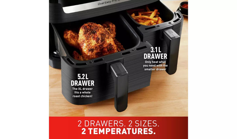 Tefal, Dual Easy Fry, Air fryer, 8.3 L, Dual Drawers