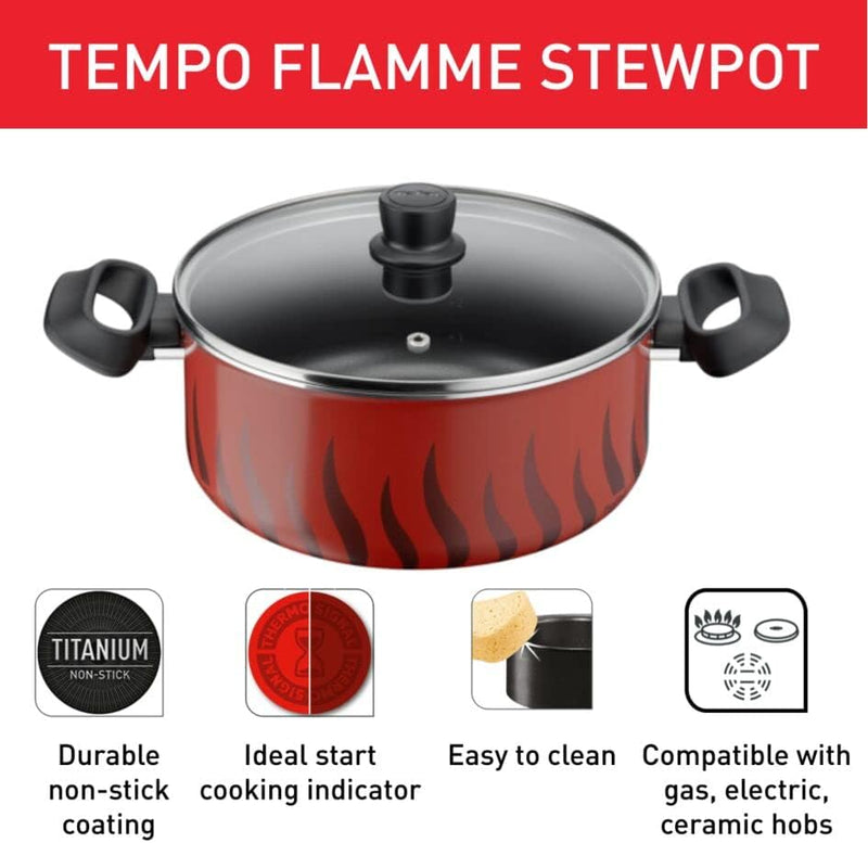 Tefal, Tempo Flame Casserole + Glass Lid, 20cm