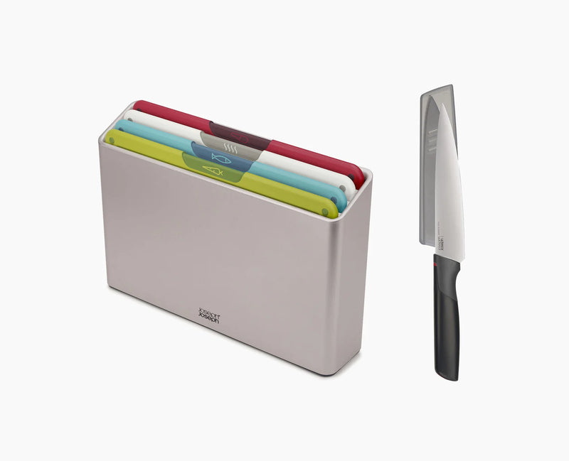 Joseph Joseph, Folio™ Icon 4-piece White Chopping Board Set with Chef’s Knife