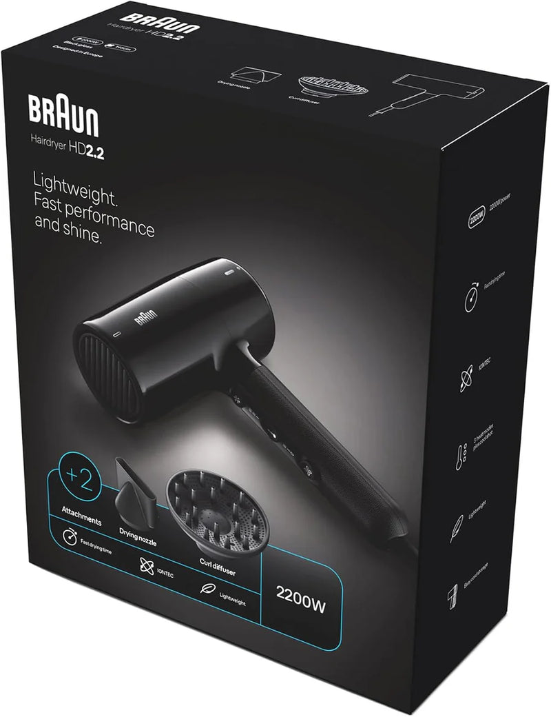 Braun, HD2.2 Hair Dryer Lightweight BRHD225SDE - Ion Black