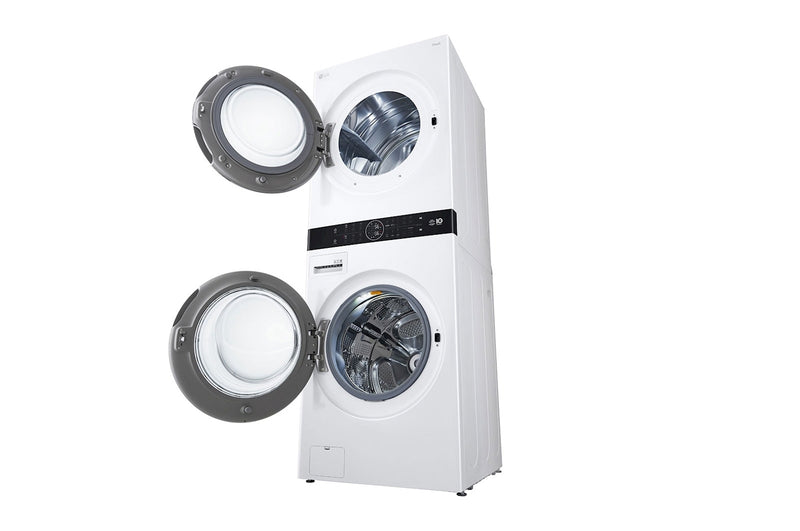 LG, Single Unit Front Load 21/16kg LG WashTower™ with Centre Control™, White