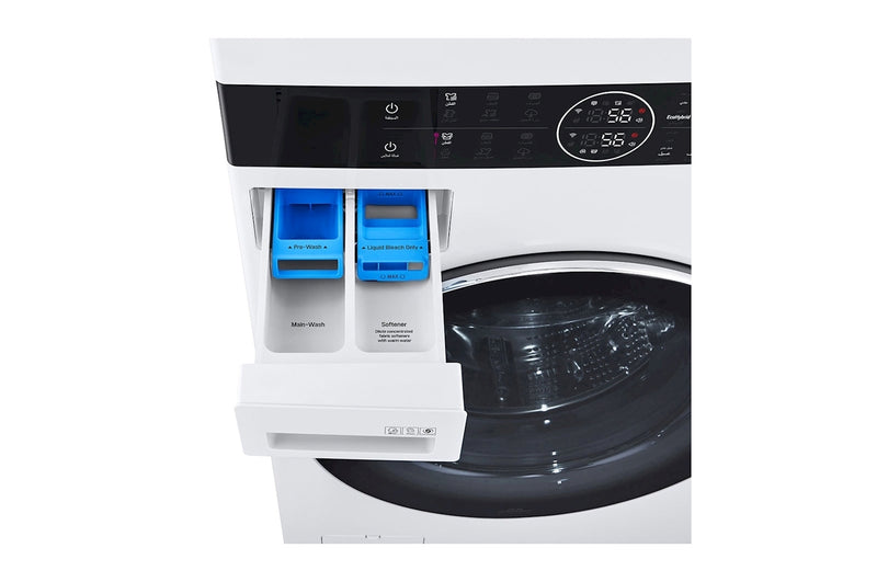 LG, Single Unit Front Load 21/16kg LG WashTower™ with Centre Control™, White