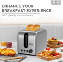 Black+Decker, 2-Slice, 1050W, Stainless Steel, Dual-Side Heating, 6 Browning Levels, Defrost, Reheat, Cancel Functions, Wide 36mm Slots, Removable Crumb Tray, Sleek Design
