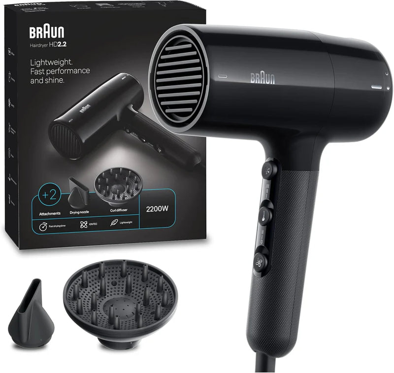 Braun, HD2.2 Hair Dryer Lightweight BRHD225SDE - Ion Black