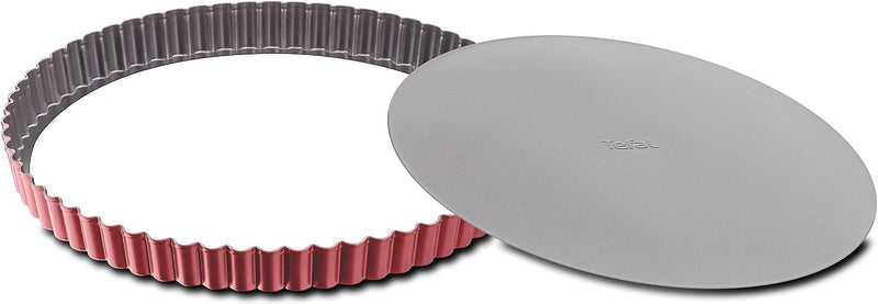 Tefal, Fluted Tart Pan with Loose Base, Steel, 28 cm, Red