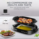 Black+Decker, Electric Health Grill, 1500W, Family-Sized Non-Stick Griddle with Glass Lid, 5-Level Temperature Control, Cool-Touch Handles