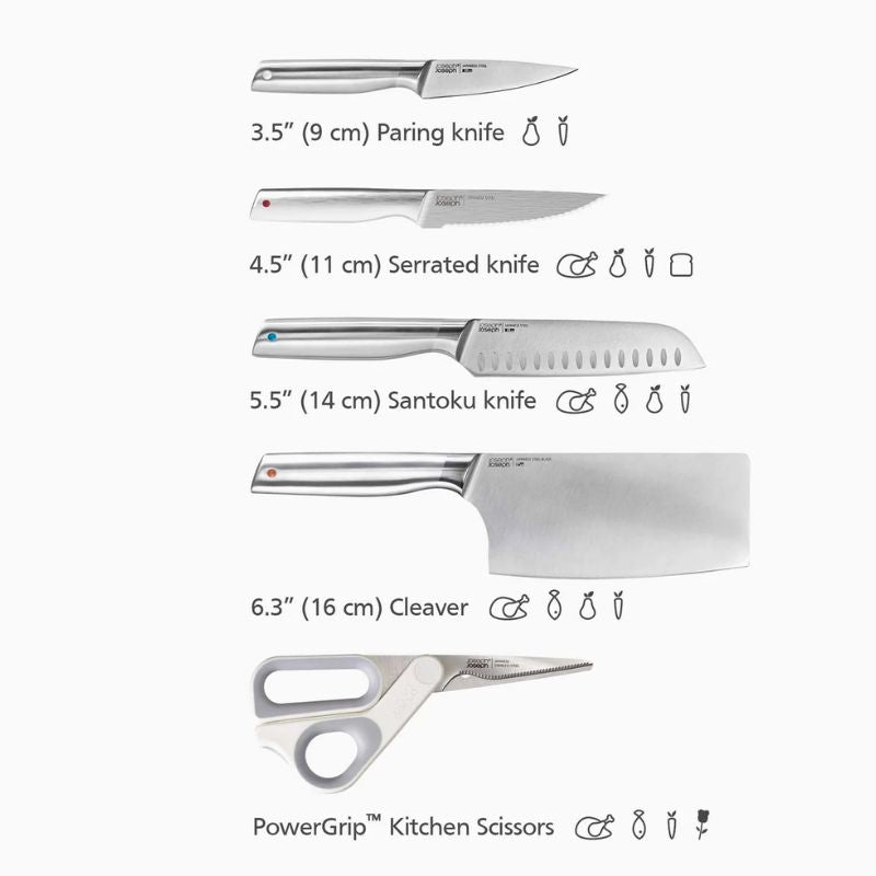 Joseph Joseph, Elevate™ Fusion 5-piece Knife & Scissor Set with Beechwood Block