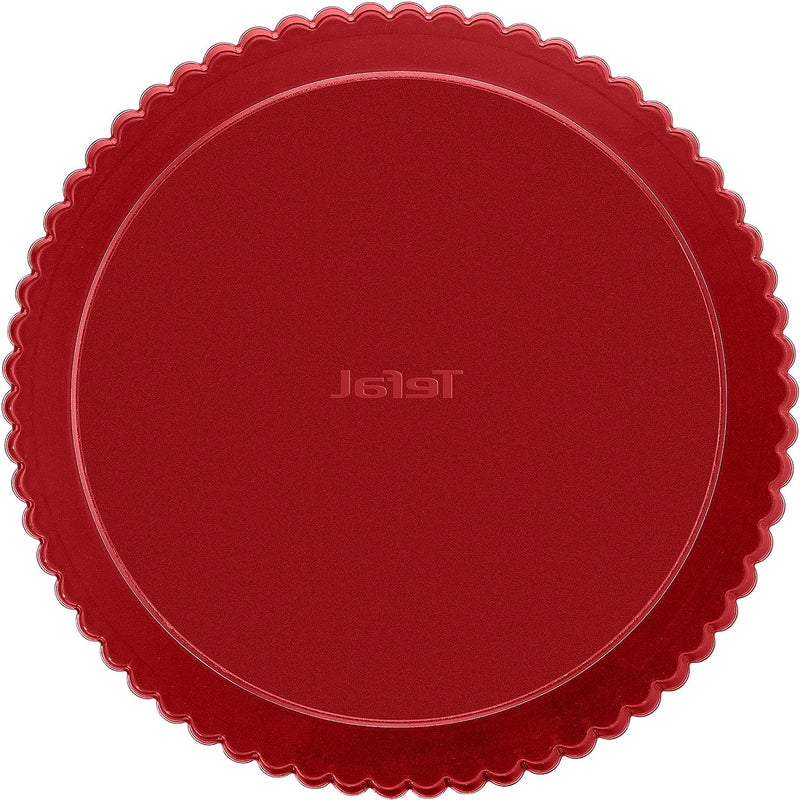 Tefal, Fluted Tart Pan with Loose Base, Steel, 28 cm, Red