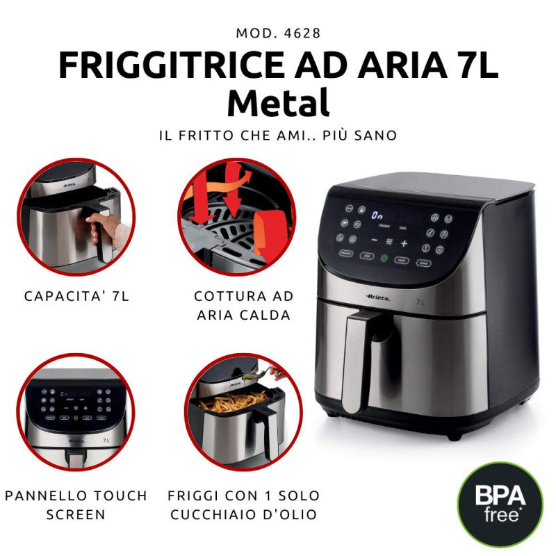 Ariete, Digital Air Fryer 7L, Stainless Steel, 1800W