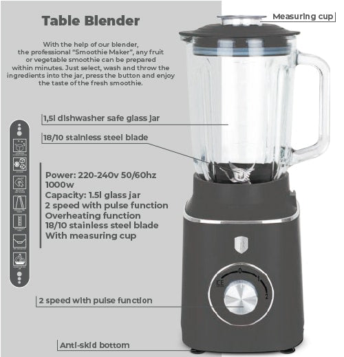 Berlinger Haus, Table blender with 1,5 L GLASS Jar BH9539
