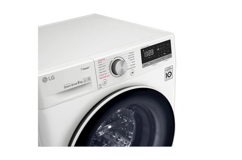 LG, Front Load Washer 9kg, AI Direct Drive Motor, Steam, White