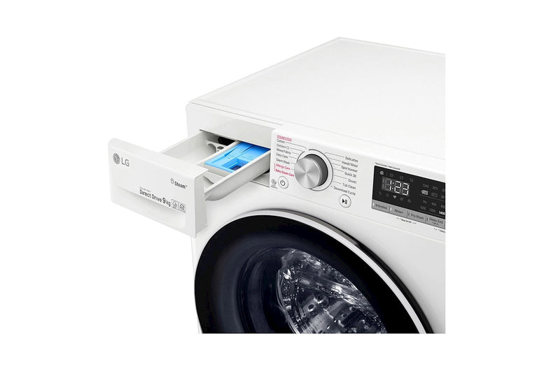 LG, Front Load Washer 9kg, AI Direct Drive Motor, Steam, White