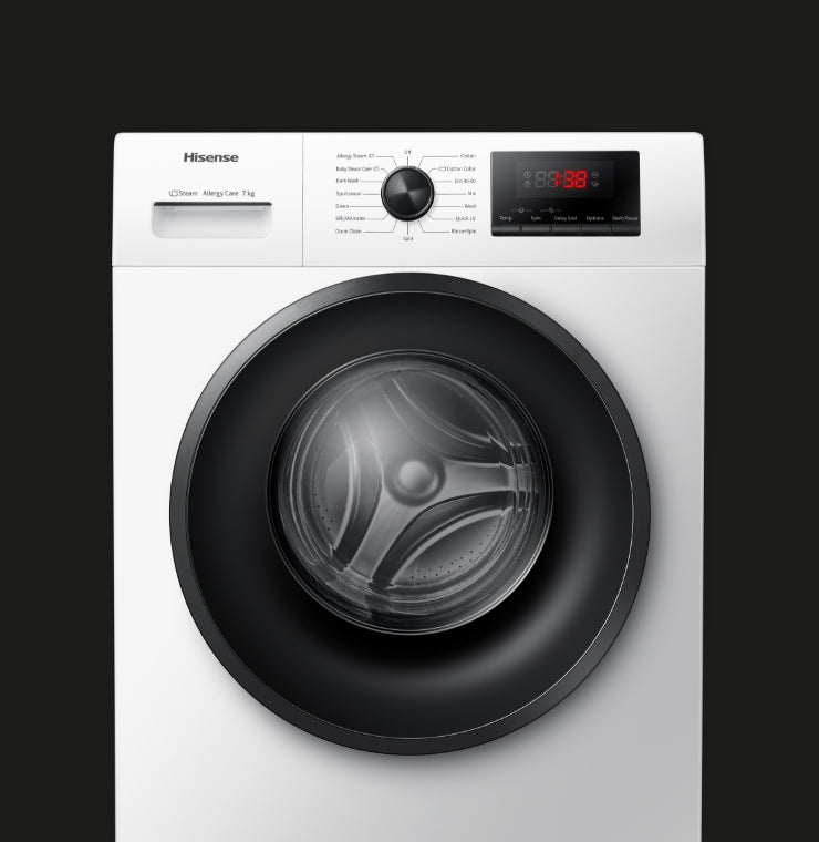 Hisense, Front Load Washing Machine 7KG 44L 1200 RPM White – WFPV7012M