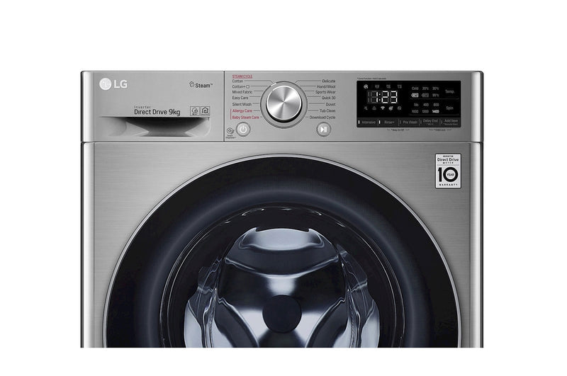 LG, Front Load Washer 9kg, AI Direct Drive Motor, Steam, Silver Color