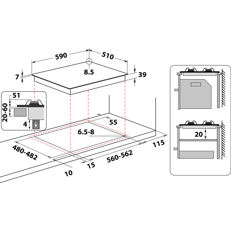 Whirlpool, Gas Hob: 4 Gas Burners - GMWL 628/IXL