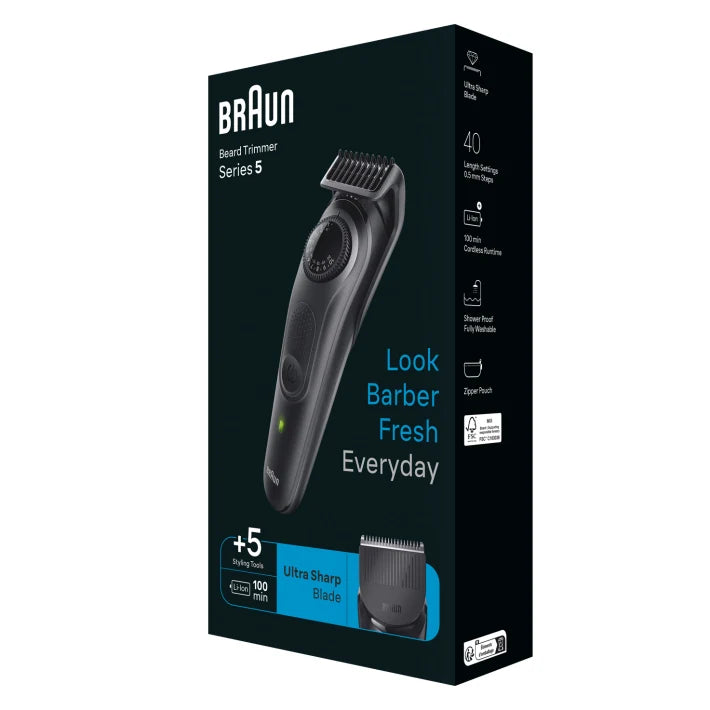 Braun, Beard Trimmer 5 With Precision Wheel, 5 styling tools, 100min runtime