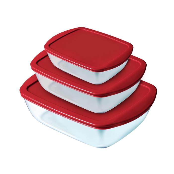 Pyrex, Roaster Dish 913S341 – Set Of 3 + Lids Red