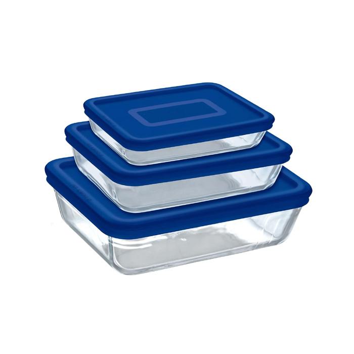 Pyrex, Roaster Dish 913S344 – Set Of 3 + Lids Blue