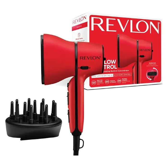 Revlon, Airflow Control Hair Dryer – Compact Hair Dryer with Integrated Rotating Concentrator and Curl Diffuser, 2000W – RVDR5320