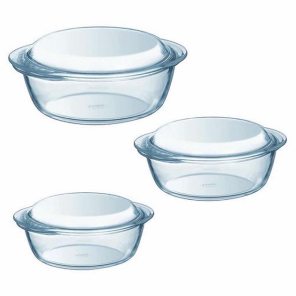 Pyrex, Baking Dishes, Set Of 3, Round, Clear Glass