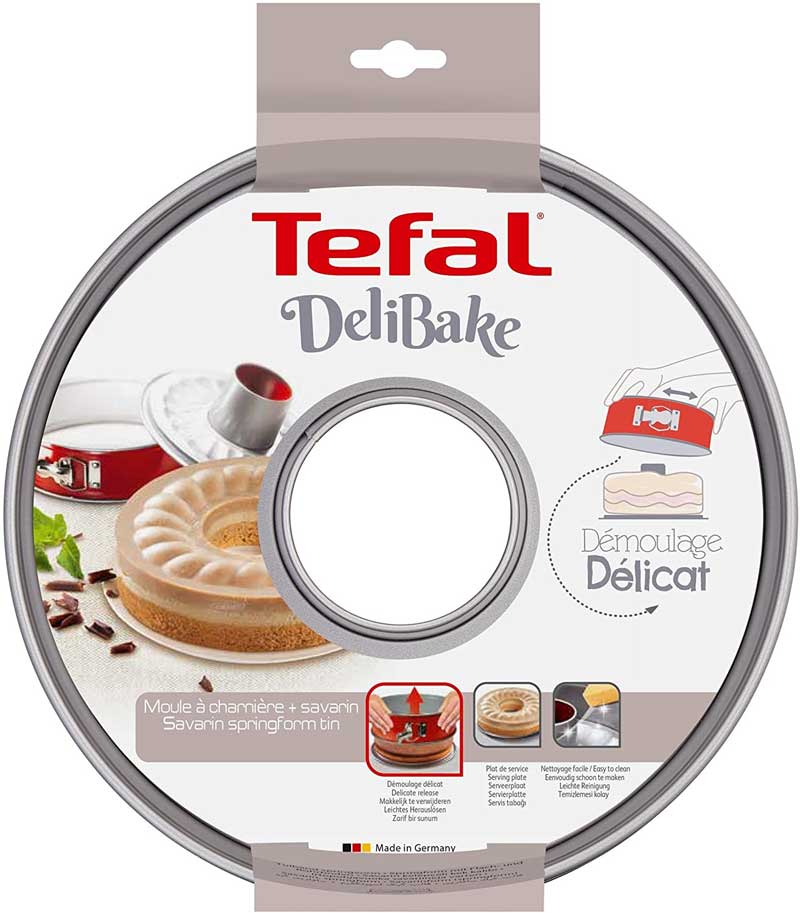 Tefal, Delibake Savarin Springform Cake Tin 25 cm Steel Carbon, Red J1642614