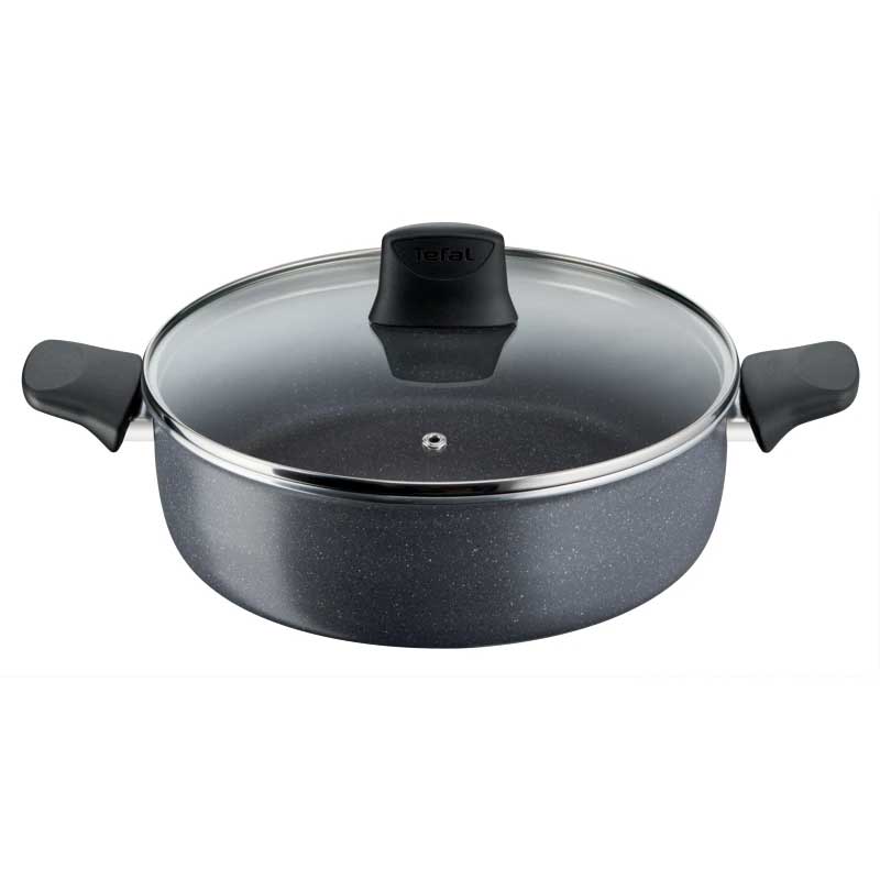 TEFAL Hard Stone 8 pc set stewpots 20/22/28 cm, shallow pan 26 cm+lid  D4549283