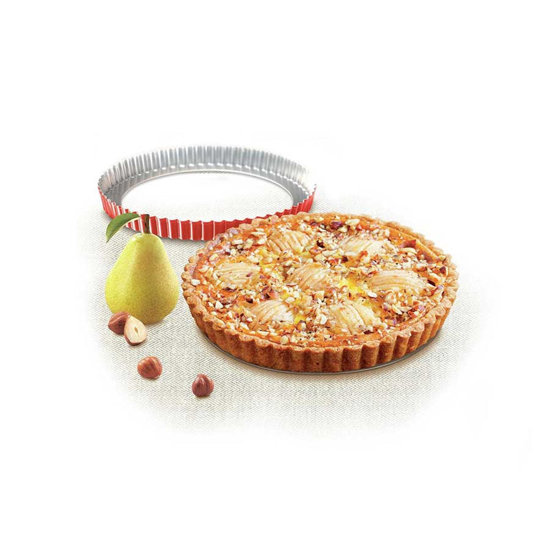 Tefal, Fluted Tart Pan with Loose Base, Steel, 28 cm, Red