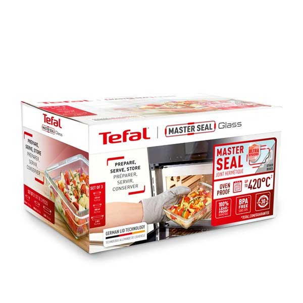 Tefal, Masterseal Glass Box Set of 3 Pieces – 0.45 /0.8 / 2 L