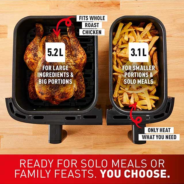 Tefal, Easy Fry Dual Zone Air Fryer & Grill, 8.3L, Stainless Steel EY905D40