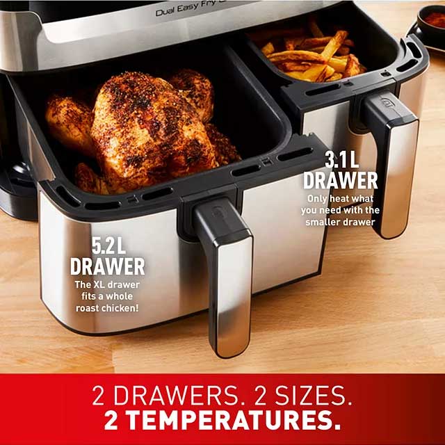 Tefal, Easy Fry Dual Zone Air Fryer & Grill, 8.3L, Stainless Steel EY905D40