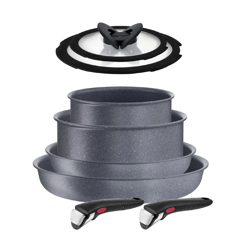 Tefal, Ingenio Natural Force 8-piece Set: Casseroles 16/20 cm + Frypans 22/26 cm + glass lids 16/20 cm + 2 removable handles