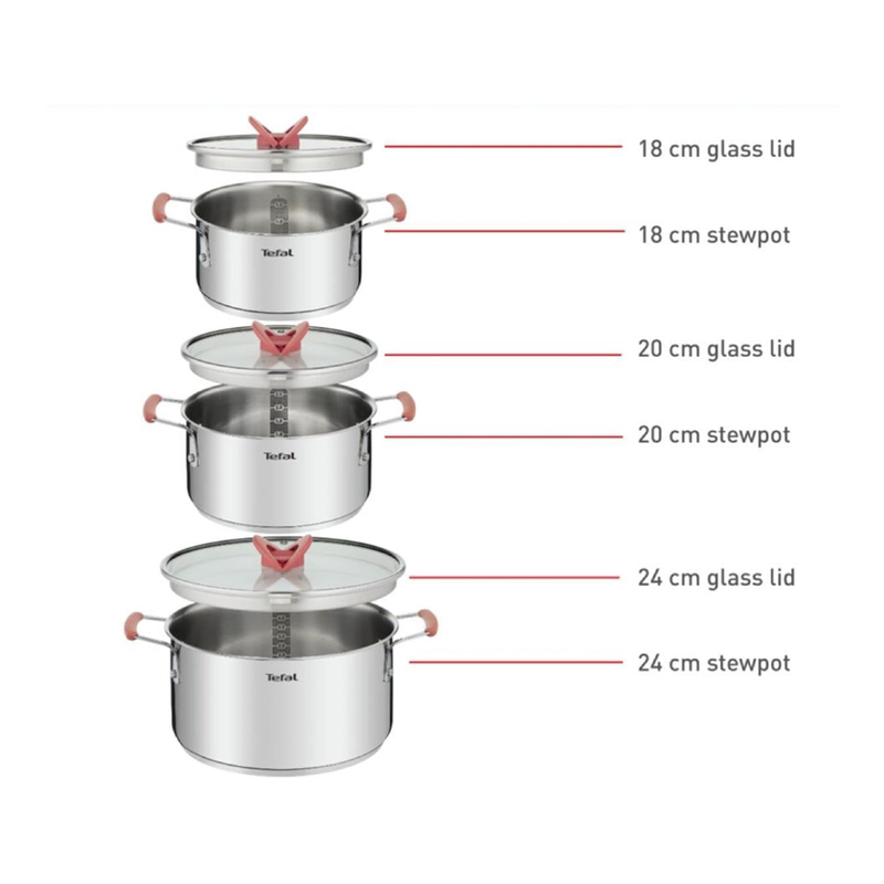 Tefal, Opti'Space Set of 3 Saucepans 18/20/24 cm + lids - Induction