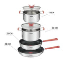 Tefal, Optispace Cookware Set – Pan 24cm & 28cm, Casserole 18 cm & 20 cm + Lid