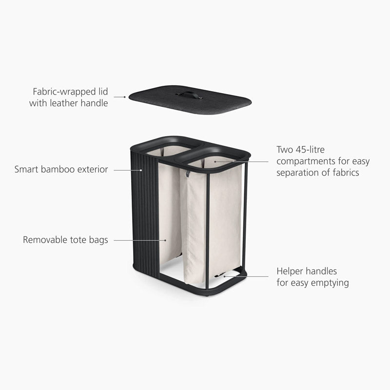 Joseph Joseph, Tota Luxe 90L Black Laundry Separation Basket