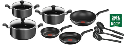 Tefal, Super Cook Non-Stick 12 Pcs Cooking Set, Black, Aluminium