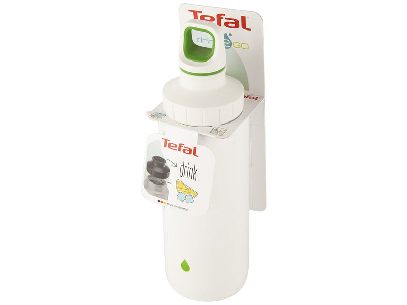 Tefal, Drink 2 Go Bottle, Light Steel , 0.6 L, White & Green