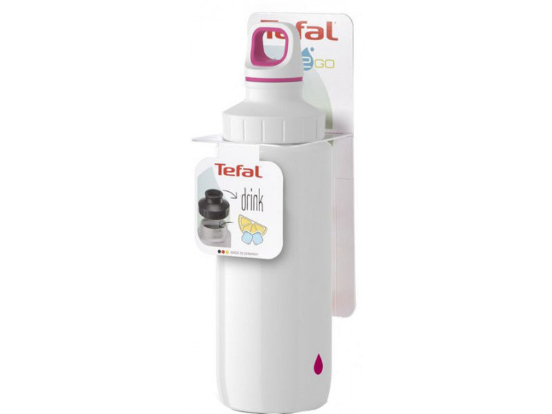 Tefal, Drink 2 Go Bottle, 0.6 L, Light Steel, White & Pink